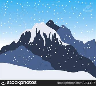 Winter mountain landscape. Christmas background, Vector illustration.