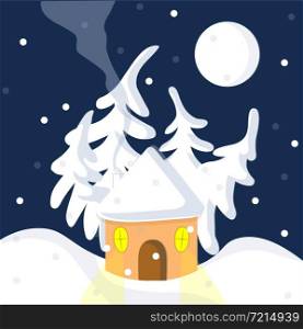 Winter night deep blue night white snow shelter moon art design stock vector