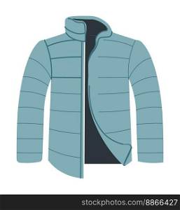 Winter or autumn jacket for men and women, isolated clothes with zipper and pockets, long sleeves and warm pad. Piece of clothing, fashion and design collection. Vector in flat style illustration. Clothing for women and men, winter autumn jacket