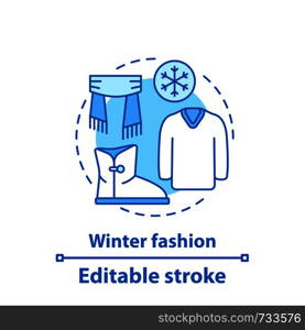 Winter outfit concept icon. Fashion collection. Warm clothes. Menswear idea thin line illustration. Vector isolated outline drawing. Editable stroke. Winter outfit concept icon