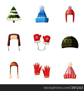 Winter outfits icons set. Cartoon illustration of 9 winter outfits vector icons for web. Winter outfits icons set, cartoon style