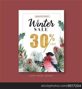 Winter poster template watercolor