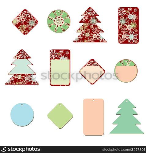winter price tags with christmas tree and snowflakes motifs