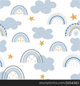 Winter Rainbow cute pattern. Digital paper. Creative childish print for fabric, wrapping, textile, wallpaper, apparel.Vector cartoon illustration in pastel colors. Winter Rainbow cute pattern. Digital paper. Creative childish print.