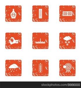 Winter record icons set. Grunge set of 9 winter record vector icons for web isolated on white background. Winter record icons set, grunge style
