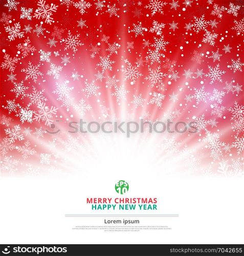 Winter red background christmas made of snowflakes and snow with lighting blank copy space for your text, Vector illustration