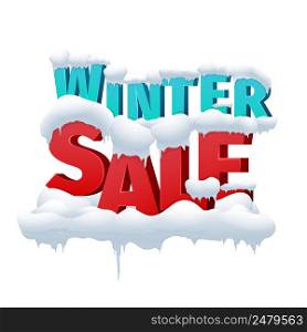 Winter sale 3d vector inscription on white background. Discount for shopping retail. Winter sale caption vector illustration. Winter sale 3d vector inscription on white background