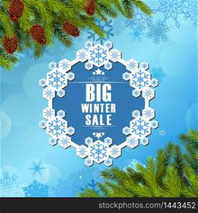 Winter sale background banner and christmas tree. vector
