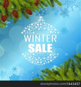 Winter sale background banner and christmas tree. vector
