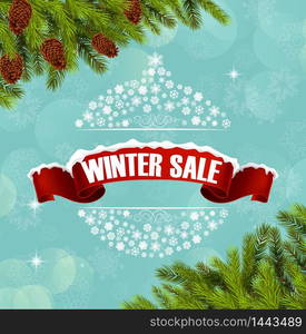 Winter sale background banner and christmas tree. vector