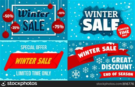 Winter sale banner set. Flat illustration of winter sale vector banner set for web design. Winter sale banner set, flat style