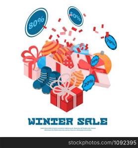 Winter sale concept background. Isometric illustration of winter sale vector concept background for web design. Winter sale concept background, isometric style