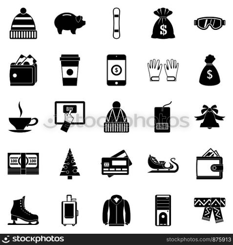 Winter sale icons set. Simple set of 25 winter sale vector icons for web isolated on white background. Winter sale icons set, simple style