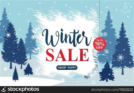 Winter Sale Marketing Discount Promotion Banner Card Snow Pine