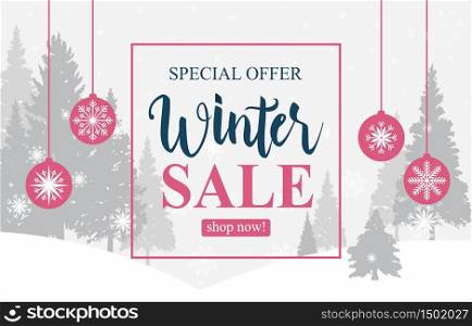 Winter Sale Marketing Promotion Banner Card Snow Pine Snowflake