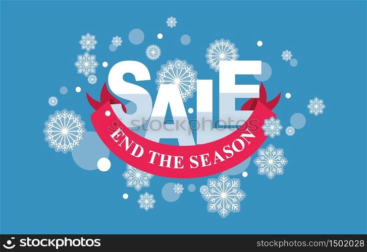 Winter Sale Marketing Promotion Banner Card Snowflake Ribbon