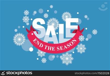 Winter Sale Marketing Promotion Banner Card Snowflake Ribbon