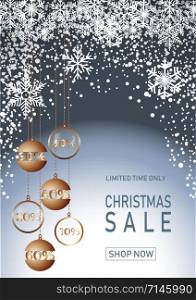 Winter sale on blue background with snow. Limited time only for Christmas. Template for a banner, shopping, discount. Vector illustration for your design