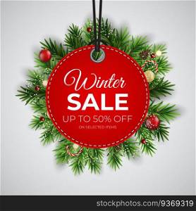 Winter sale Red tag vector banner for seasonal retail promotion. Vector illustration. EPS10