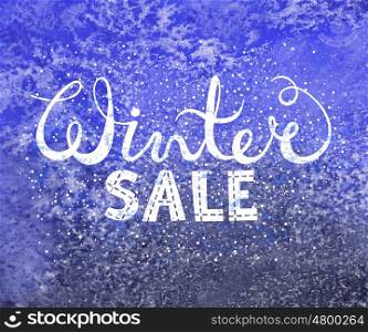 Winter sale text lettering on watercolor background. Seasonal shopping concept to design banners, price or label. Isolated vector illustration.