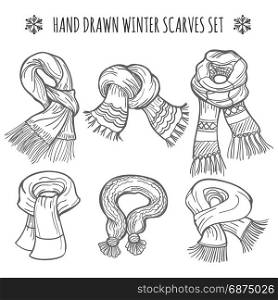 Winter scarves sketch on white background. Sketch of winter scarves on white background, vector illustration