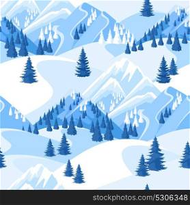 Winter seamless pattern. Beautiful landscape with snowy mountains and fir forest. Winter seamless pattern. Beautiful landscape with snowy mountains and fir forest.