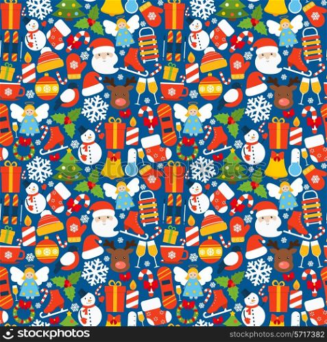 Winter seamless pattern with christmas and new year holiday decoration vector illustration