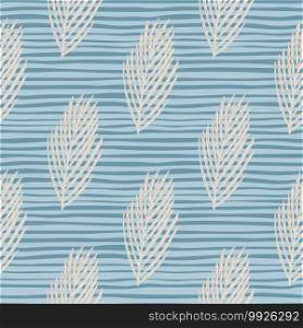 Winter seamless pattern with fir tree foliage shapes. Pastel palette artwork with blue striped background. Perfect for fabric design, textile print, wrapping, cover. Vector illustration.. Winter seamless pattern with fir tree foliage shapes. Pastel palette artwork with blue striped background.