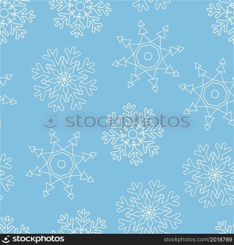 Winter seamless pattern with snowflakes. Blue background with snow. Template for wallpaper, wrapping, fabrics.. Winter seamless pattern with snowflakes.