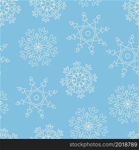 Winter seamless pattern with snowflakes. Blue background with snow. Template for wallpaper, wrapping, fabrics.. Winter seamless pattern with snowflakes.