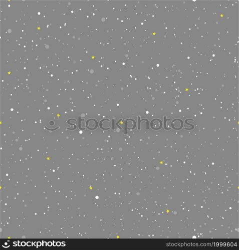 Winter seamless pattern with star and snowy falling on gray sky,Vector illustration abstract snowflakes. backdrop,Pattern random dotted on grey background for New Year,Winter and Christmas holiday