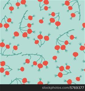 Winter seamless pattern with stylized rose hips branches.