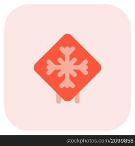 Winter season with ice frosting zone road signal