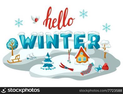 Winter seasonal scene. Outdoor leisure and cute fun things. Merry Christmas holiday and vacation time.. Winter seasonal scene. Outdoor leisure and cute fun things. Merry Christmas holiday and vacation.