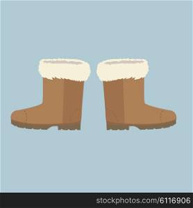 Winter shoes. Winter shoes isolated. Felt boots. Leather shoes. Boots without shoelace. Pair of shoes. Winter boots. Winter boot on a isolated background. Mountain boot. Vector shoes, boot