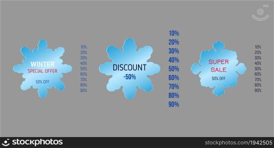 Winter shopping sale, discount stickers. Vector illustration of design elements for shop, store, posters, flyers, banners, web design.