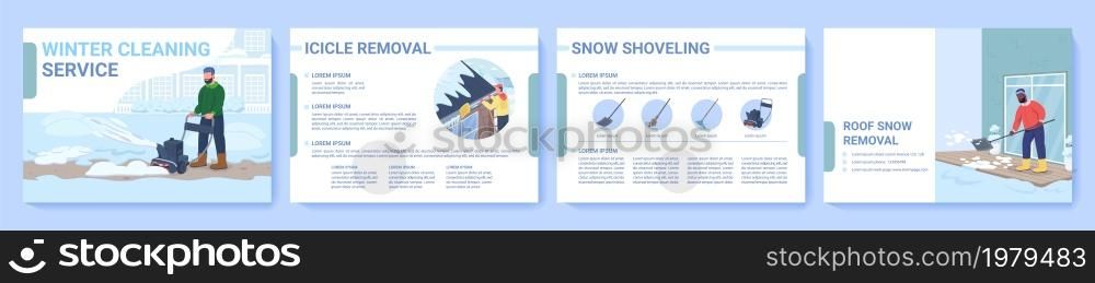 Winter snow cleaning services flat vector brochure template. Flyer, booklet, printable leaflet design with flat illustrations. Magazine page, cartoon reports, infographic posters with text space. Winter snow cleaning services flat vector brochure template
