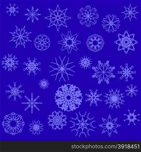 Winter Snow Flakes Isolated on Blue Background. Snow Flakes