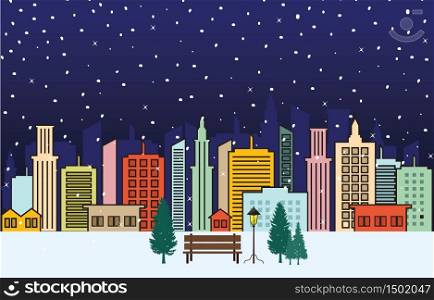 Winter Snow Illustration City Building Skyline Landscape