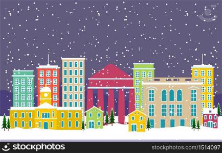 Winter Snow in Athens City Cityscape Skyline Landmark Building Illustration
