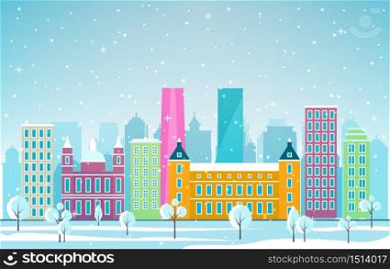Winter Snow in Madrid City Cityscape Skyline Landmark Building Illustration