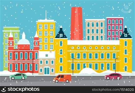 Winter Snow in Madrid City Cityscape Skyline Landmark Building Illustration
