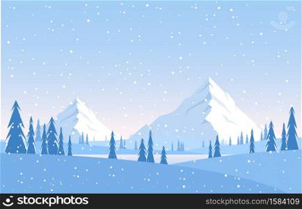 Winter Snow Pine Mountain Snowfall Nature Landscape Illustration