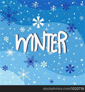 Winter snowflakes blue background, postcard