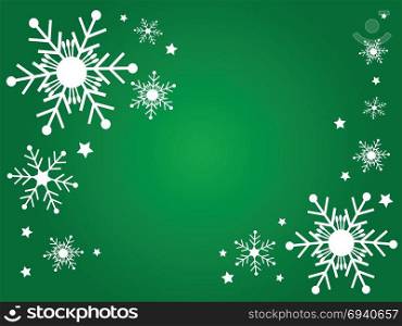 Winter snowflakes green background