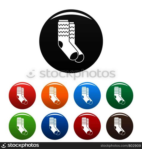 Winter socks icons set 9 color vector isolated on white for any design. Winter socks icons set color