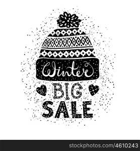 Winter Special banner or label with a knitted woolen cap.. Winter Special banner or label with a knitted woolen cap. Business seasonal shopping concept big sale. Isolated vector illustration.