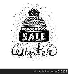 Winter Special banner or label with a knitted woolen cap. Business seasonal shopping concept sale.. Winter Special banner or label with a knitted woolen cap. Business seasonal shopping concept sale. Isolated vector illustration.