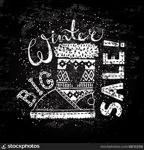 Winter Special banner or label with boot. Business seasonal shopping concept big sale.. Winter Special banner or label with boot. Business seasonal shopping concept big sale. Stylized drawing chalk on blackboard. Isolated vector illustration.