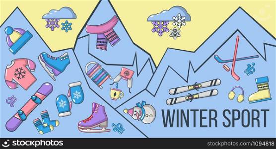 Winter sport concept banner. Cartoon banner of winter sport vector concept for web, giftcard and postcard. Winter sport concept banner, cartoon style